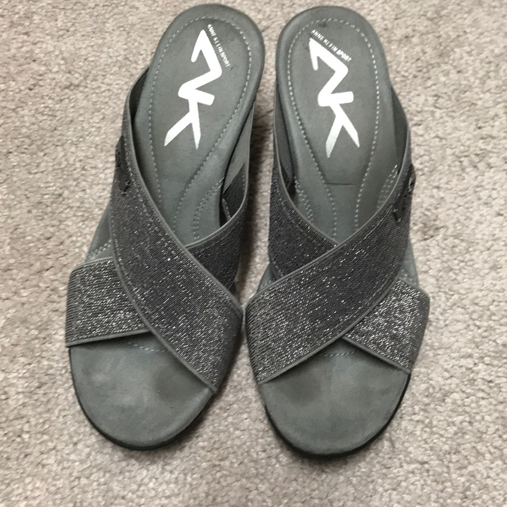 Ann Klein Silver Glitter Wedge Sandal